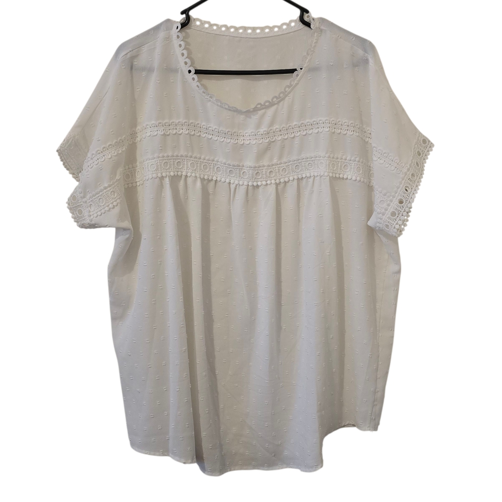 XXL Elegant White Lace Trim Women's Top